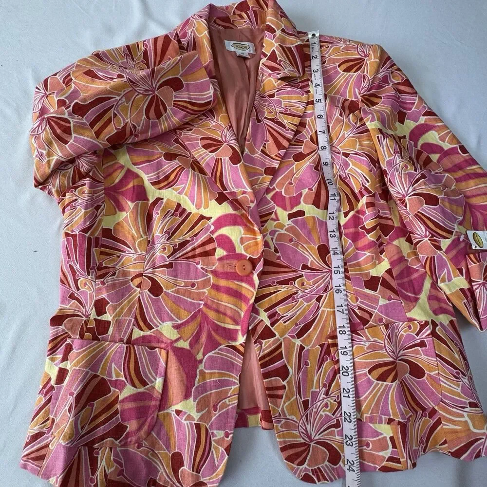 NWT Talbots 14 Floral Linen Blazer Pink Orange Jacket Floral Spring Casual